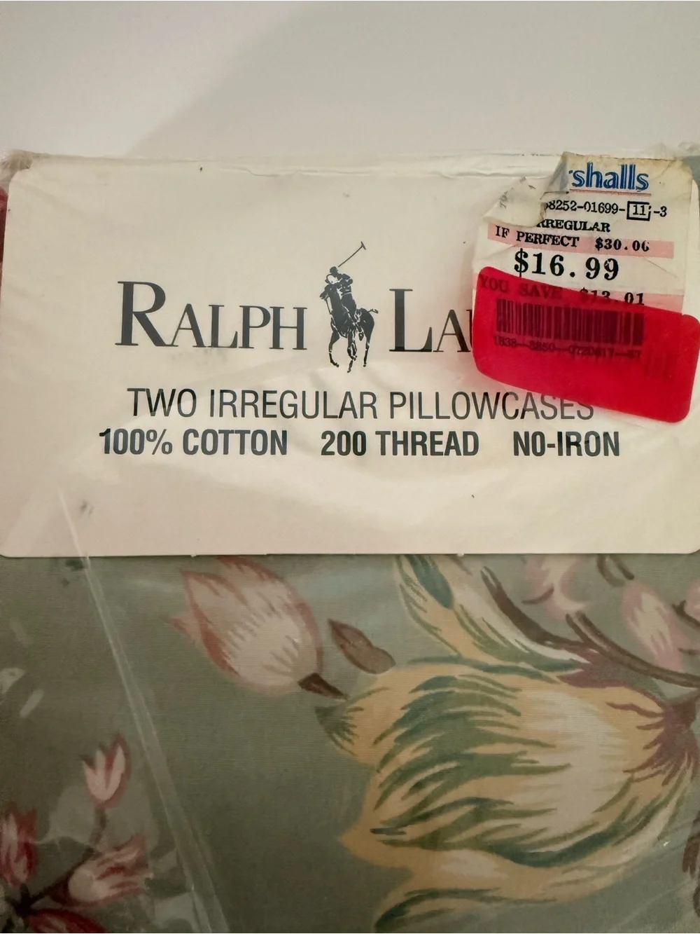 Ralph Lauren Floral Cotton Pillowcase Set - Sage Green & Cream Charlotte print